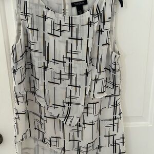 White House Black Market White Black Gold Geometric Overlay Camisole